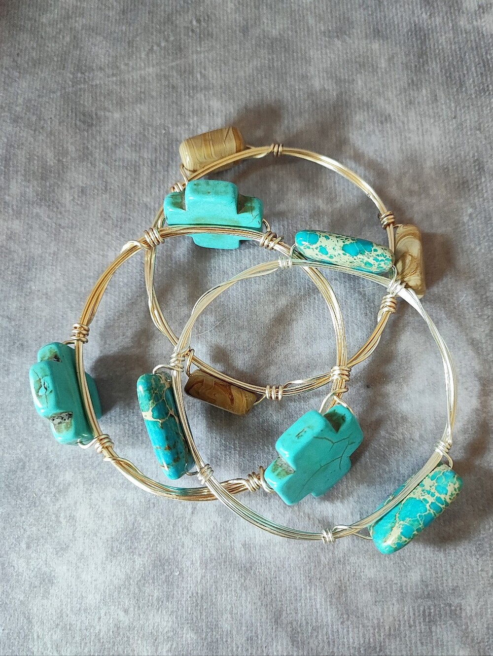 3 Bourbon & Bowties? UNSIGNED Gold & Silver Tone Bracelets Turquoise Color NWOT